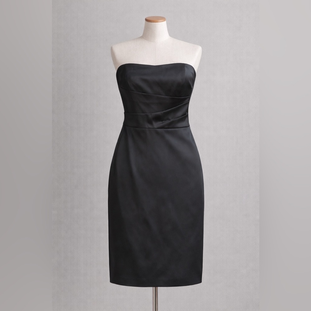 White House Black Market Strapless Black Satin Dress Size 6 Boned Corset